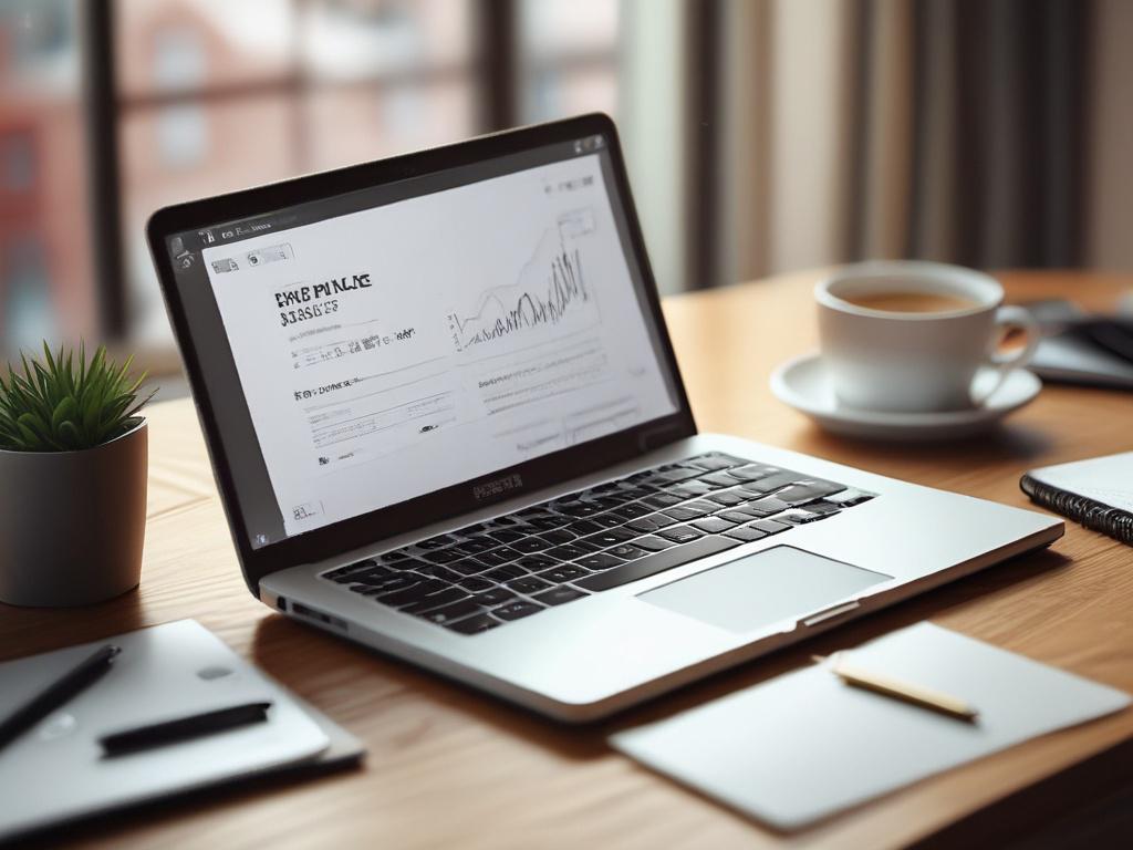 A close-up shot of a modern workspace featuring a laptop displaying marketing analytics on the screen, with a notepad and a stylish pen beside it. The background should be softly blurred, creating a professional yet inviting atmosphere. The lighting should highlight the laptop, making details stand out, while the overall color scheme aligns with rgb(2, 86, 197). Shot with a 45mm f/1.2 lens.