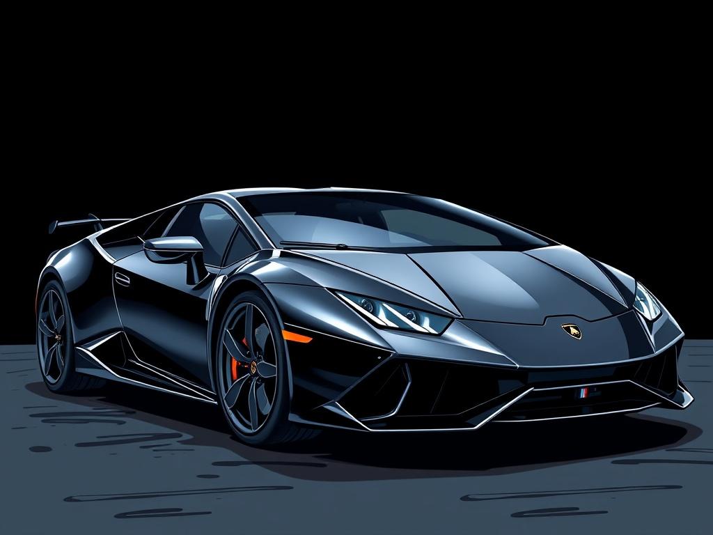 A sleek black Lamborghini parked against a dark, dramatic background, showcasing its glossy paint. The focus is on the car's surface, highlighting the meticulous paint correction work done, with reflections of ambient light enhancing the contours of the vehicle. The setting emphasizes luxury and precision, capturing the essence of high-end auto detailing.