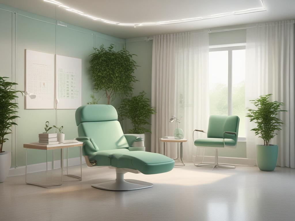 A serene consultation room with soft lighting and a comfortable