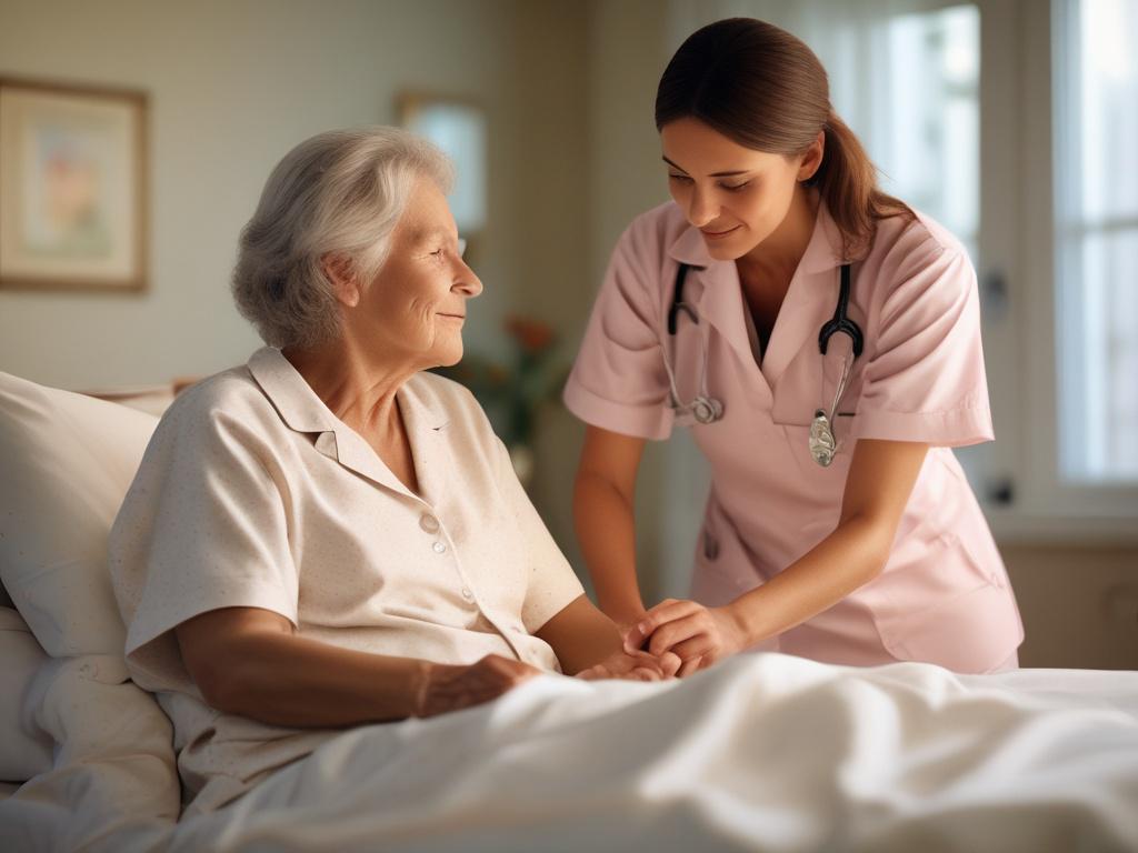 A caring healthcare professional assisting a patient in recovery at
