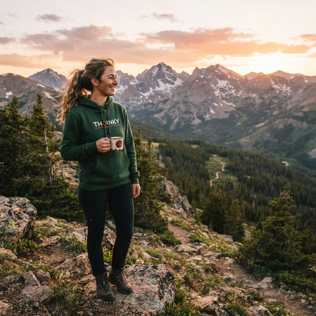 Person wearing THOINKY in Colorado mountains