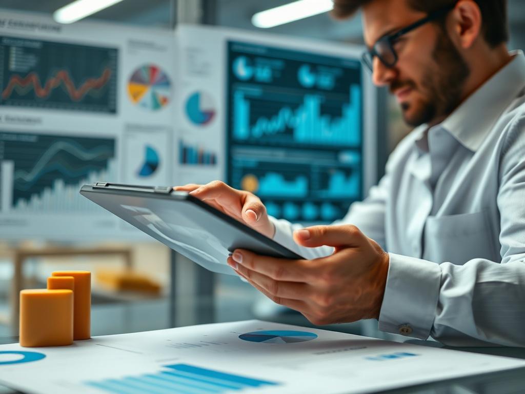 A close up shot of a professional consultant analyzing data