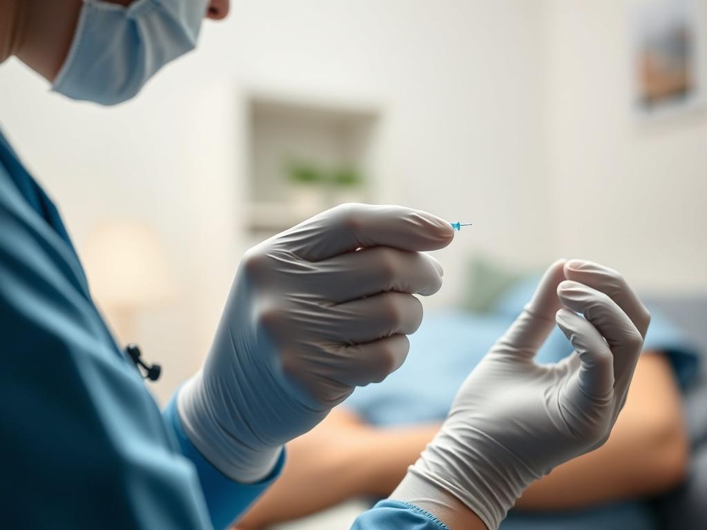A close up shot of a nurse preparing for a