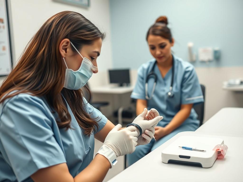 A focused close up shot of a nurse drawing blood