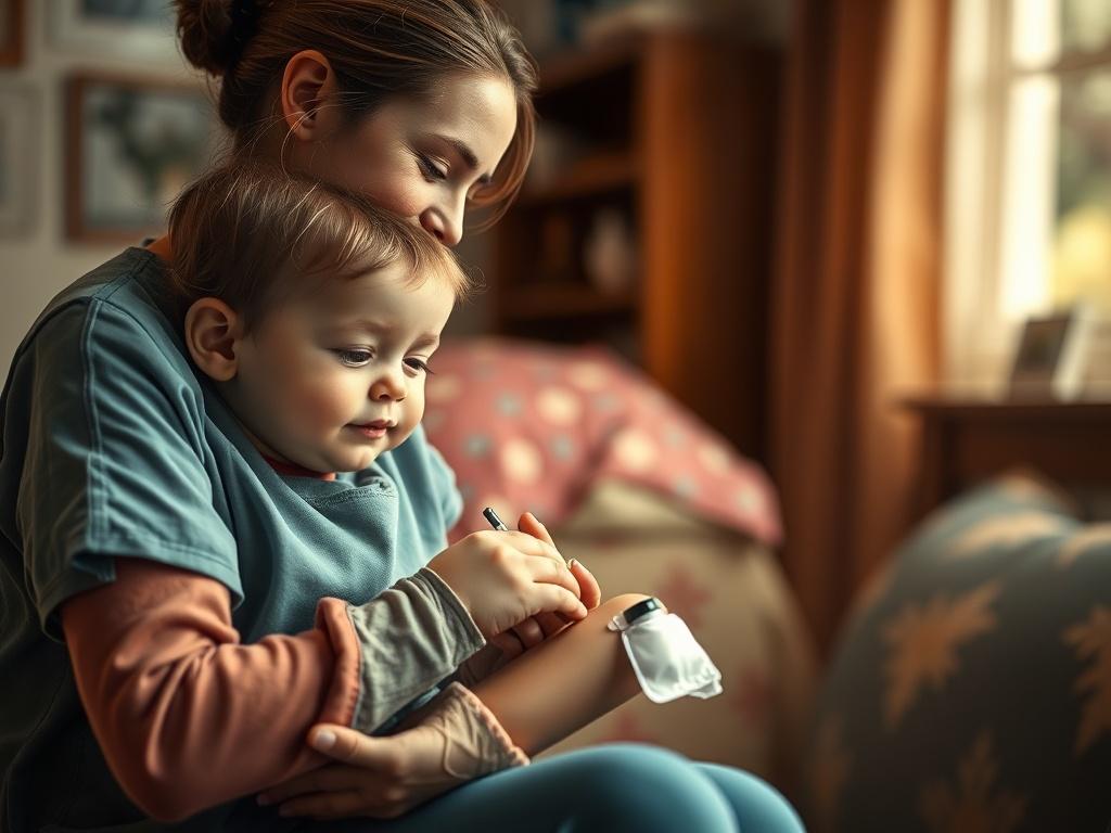 A warm close up shot of a nurse gently drawing