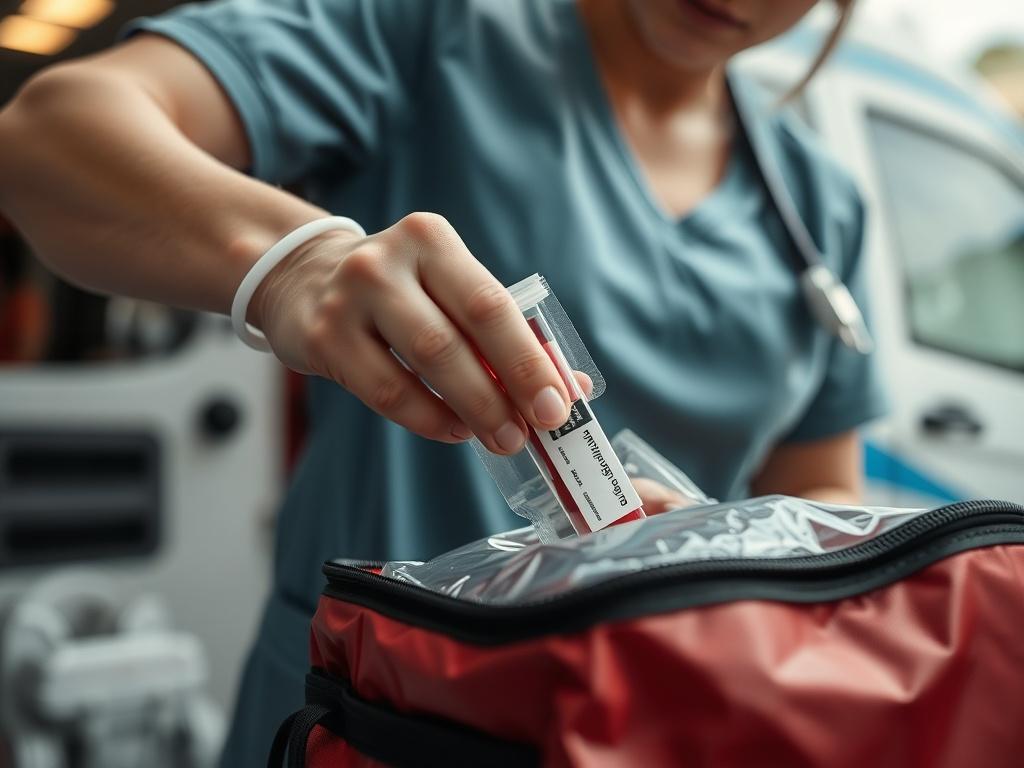 A close up shot of a nurse placing securely packaged