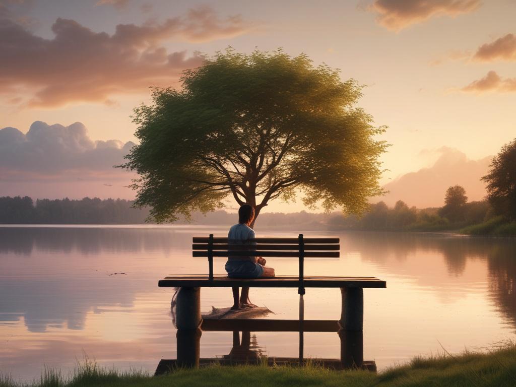 A serene and peaceful landscape in soft tones, featuring a