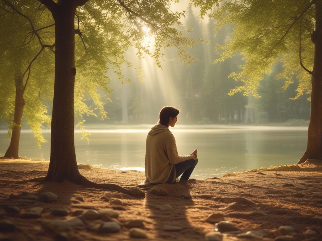 a serene and peaceful setting with one person in deep