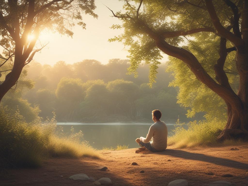 a tranquil scene with one person contemplating their life purpose,