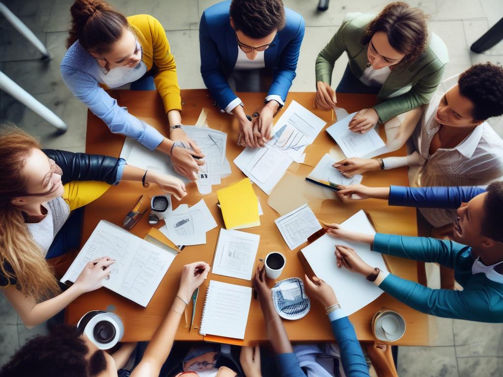 A close up shot of a diverse group of marketing