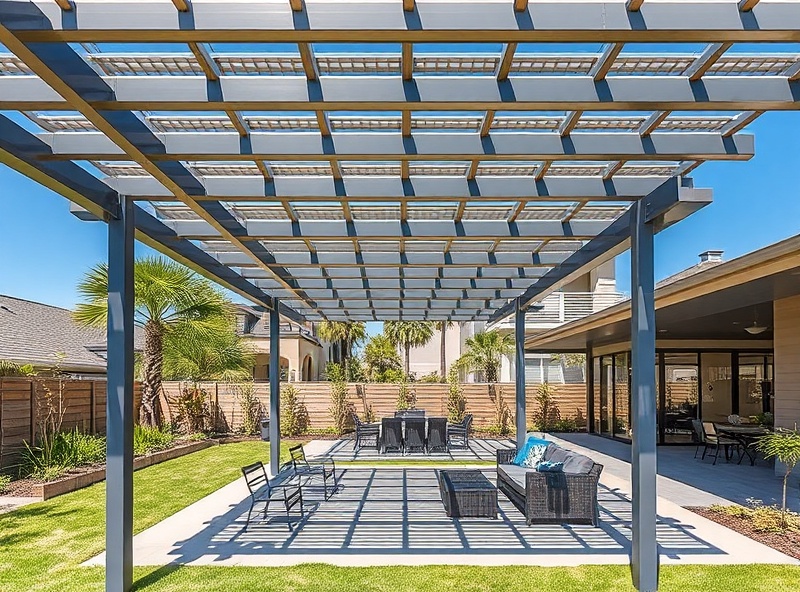 Modern metal pergola with sleek aluminum design