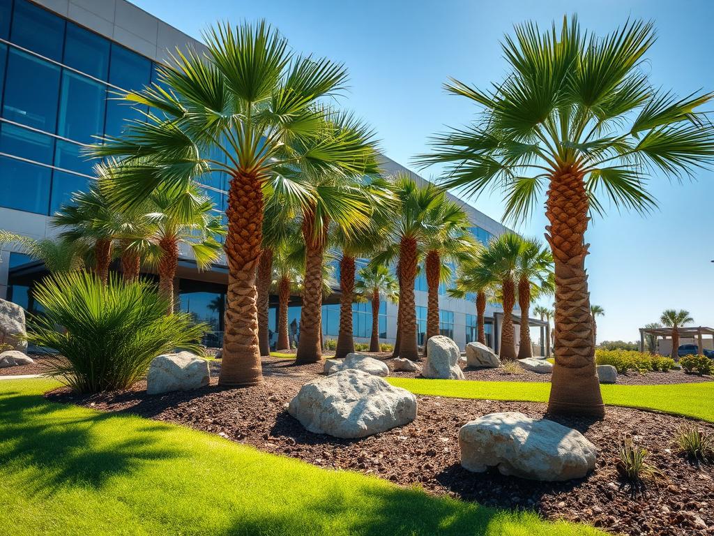 A realistic high resolution of a well maintained commercial landscape