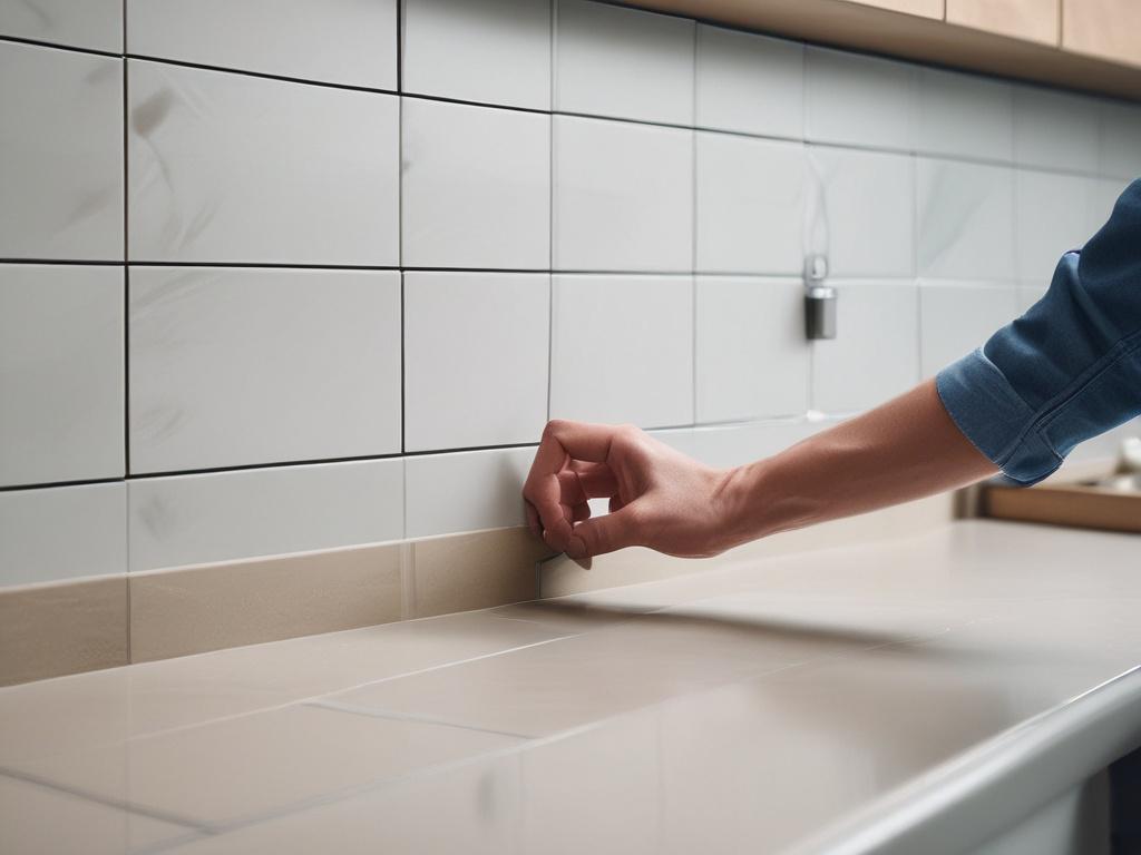 A high resolution of a professional tiler installing large ceramic
