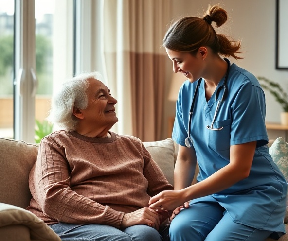 Nurse providing compassionate care in home setting