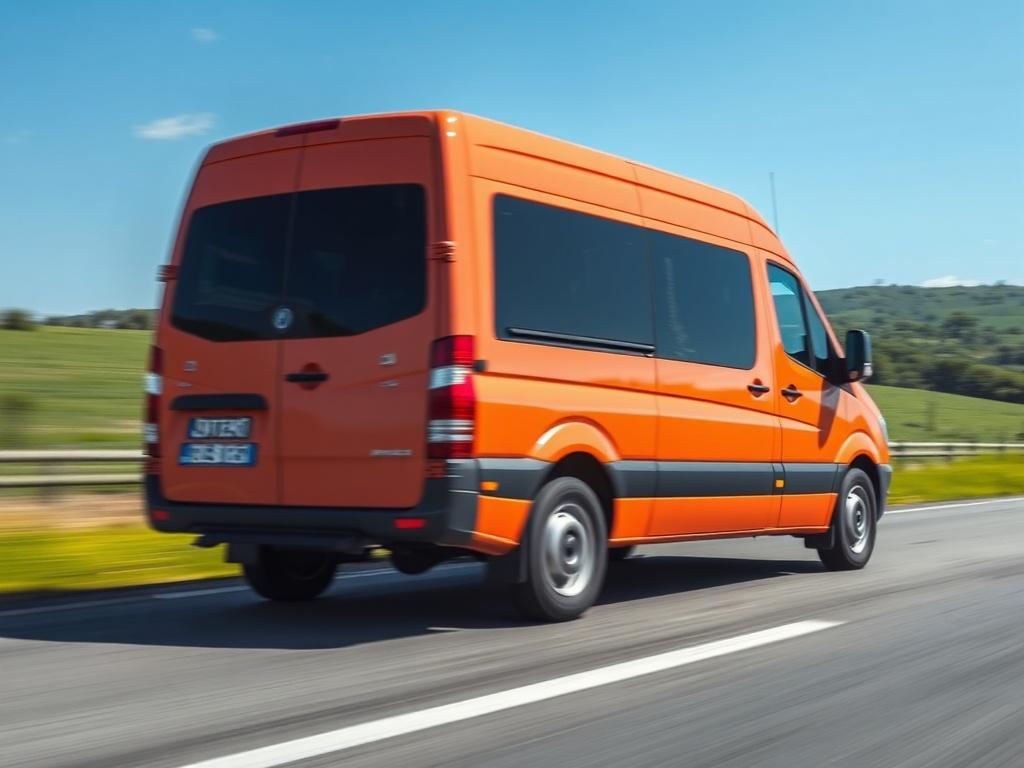 A dynamic image of a delivery van in motion on