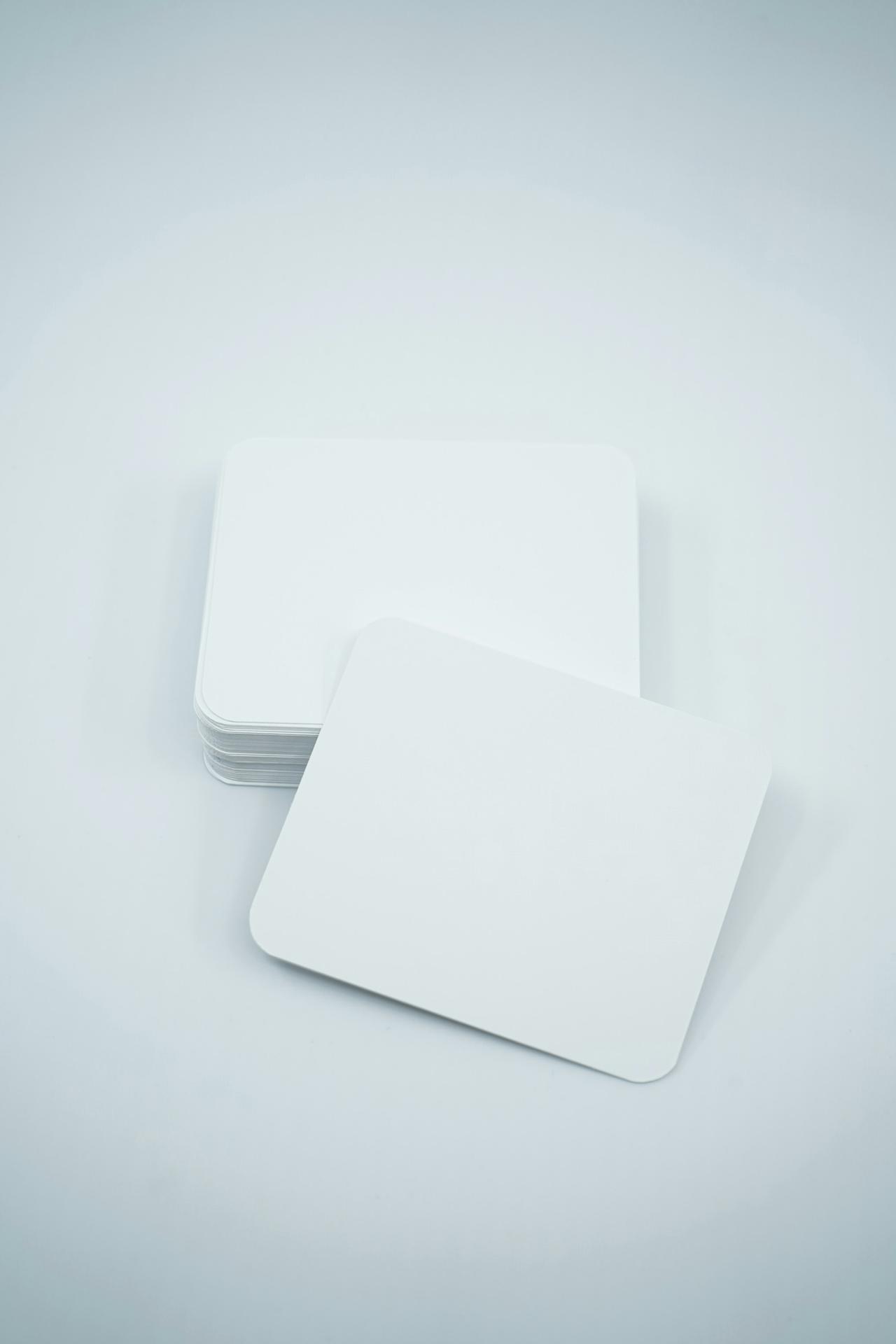 Blank white business cards with round edge