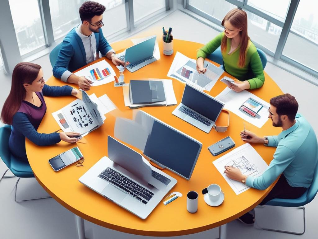 A vibrant, high resolution image depicting a digital marketing strategy