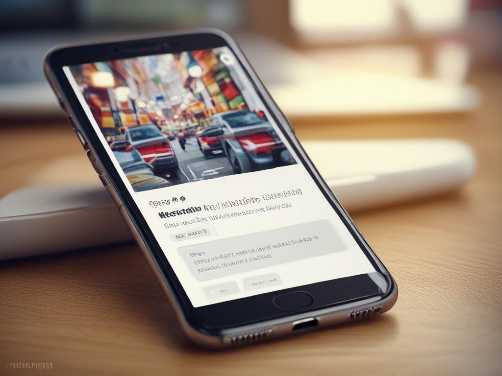A hyper-realistic close-up shot of an email marketing campaign displayed on a smartphone, with a tech-themed background, shot with a 45mm f/1.2 lens.