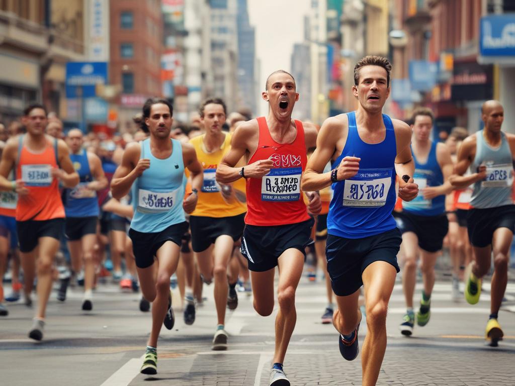 Action packed shot of marathon runners in motion, set against