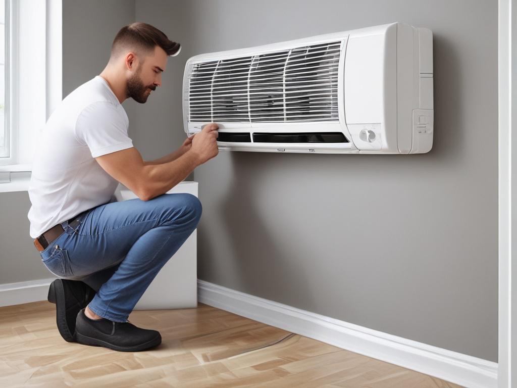Close up shot of a professional technician installing an air