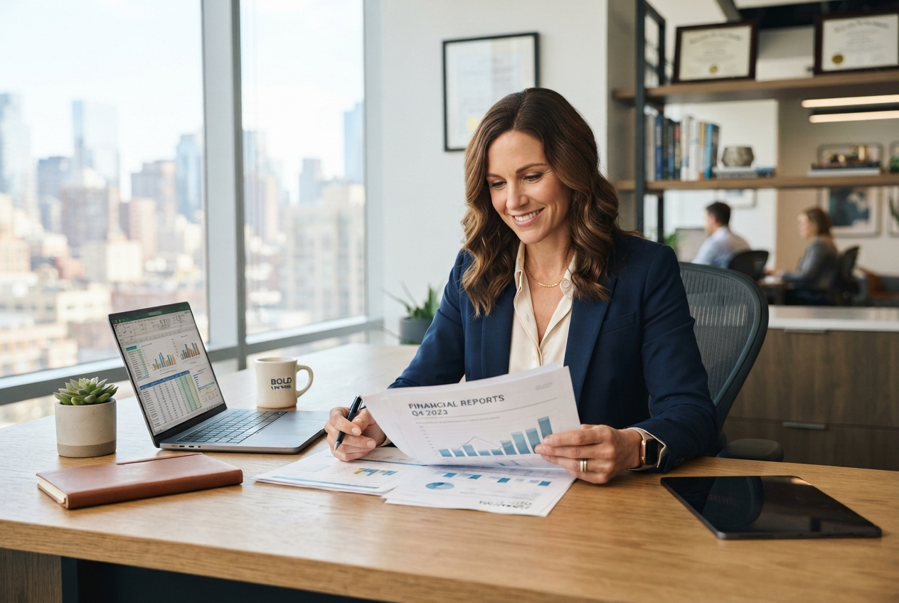 Business owner reviewing financial documents