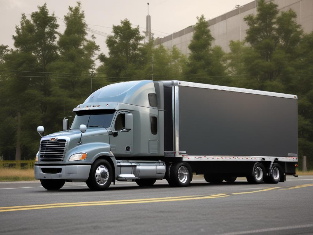 high-resolution close-up of truck and trailer, simple composition, focus on vehicle details, blurred background for emphasis