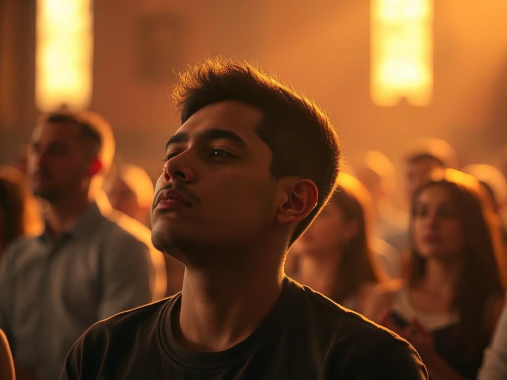 A captivating image of a serene worship service, focusing on