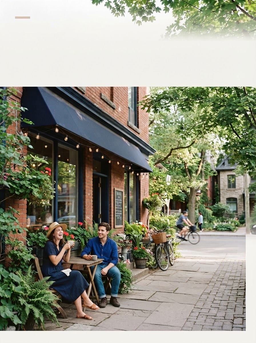 A sunlit independent café on a leafy Toronto side street