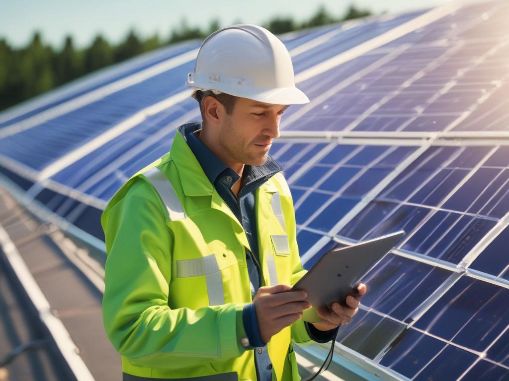 a realistic high resolution of a renewable energy engineer inspecting