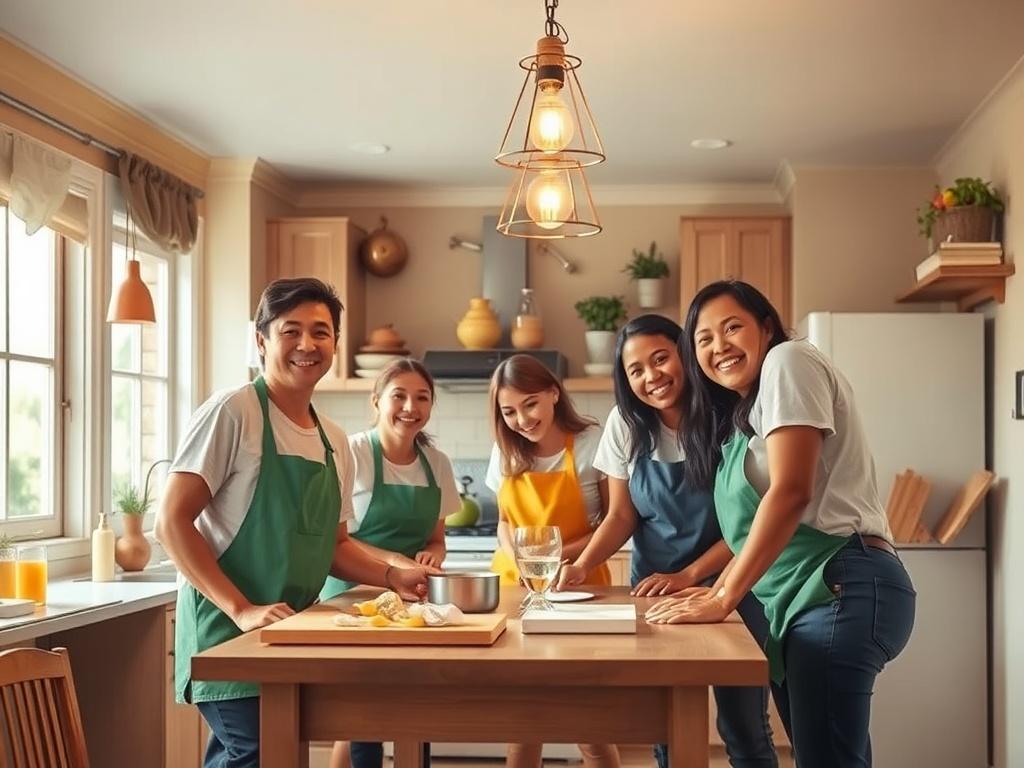 A heartwarming scene of a volunteer team working together to