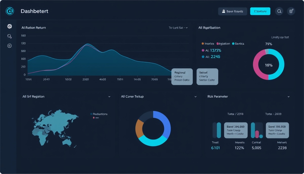 Portfolio analysis dashboard showing return graphs, regional and sector distribution