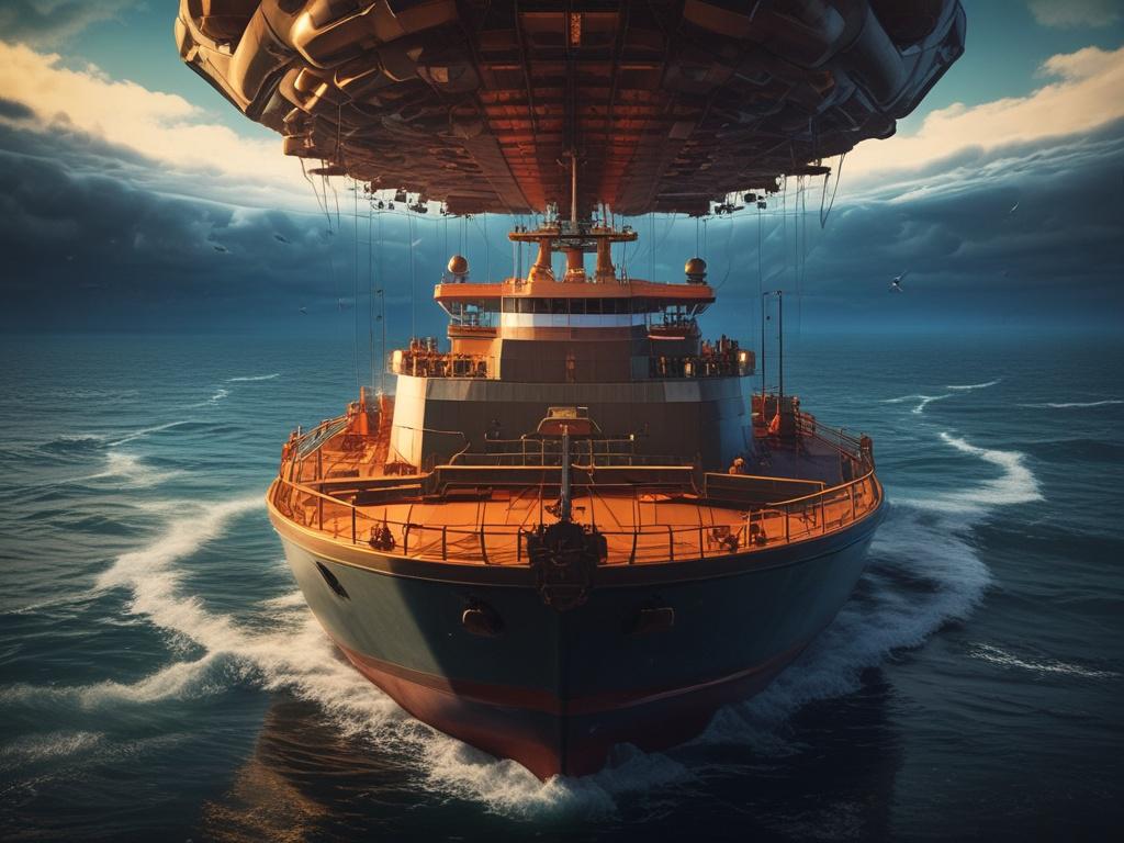 A striking image of a retrofitted cargo vessel equipped with