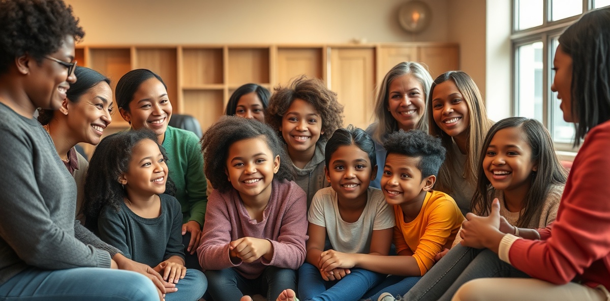 Diverse community members mentoring youth