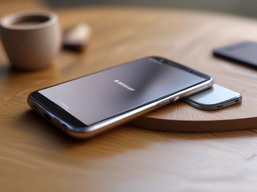 A close up shot of a modern smartphone on a