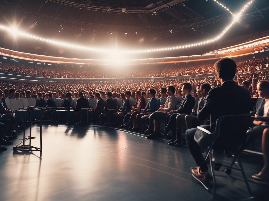 A live event coverage scene showing a technology conference with