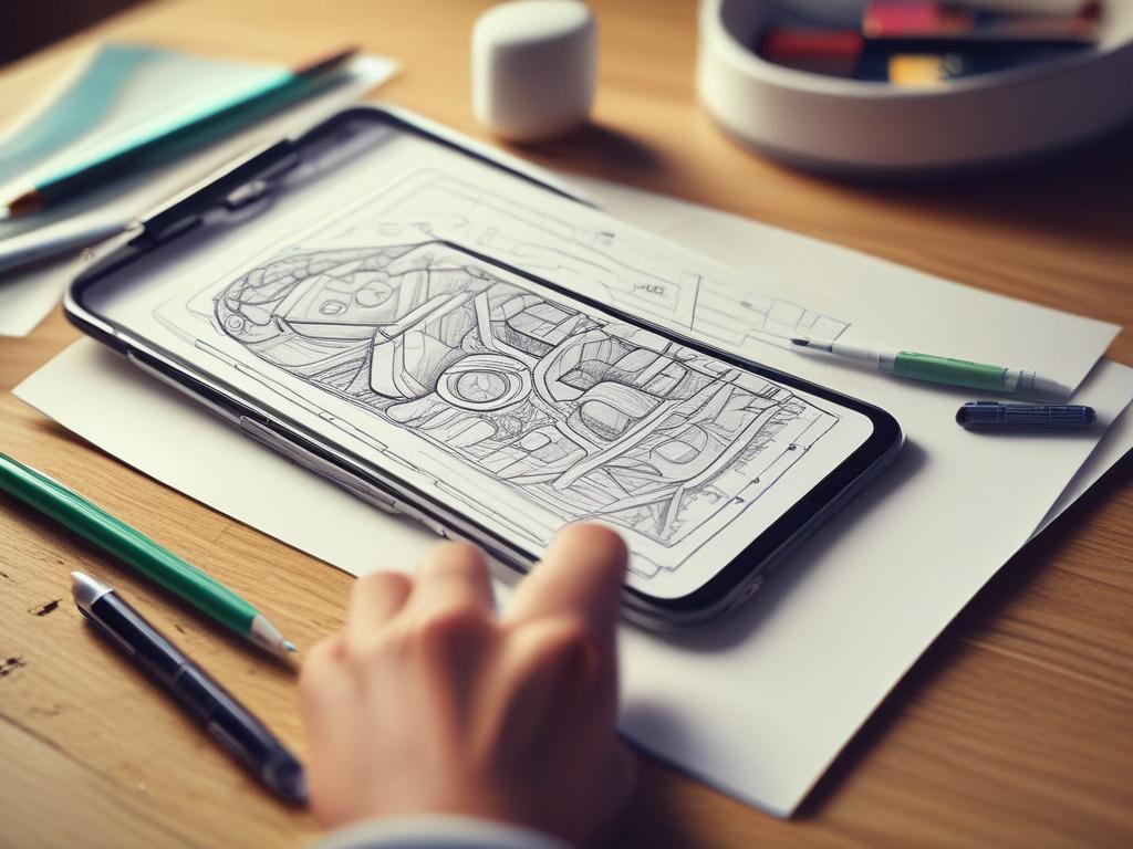 a close up shot of a designer sketching app layouts