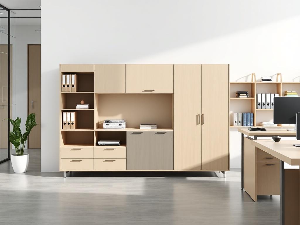 A stylish office cabinet designed for functionality, featuring a sleek