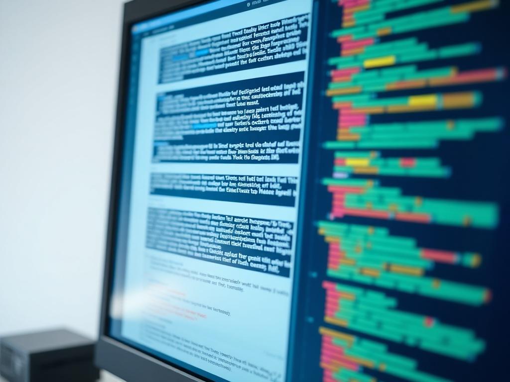 A hyper-realistic close-up of a computer screen displaying technical documents and code related to blockchain technology. The screen is surrounded by a soft white background. The focus is on the screen, showcasing clarity and detail in the text and graphics presented.