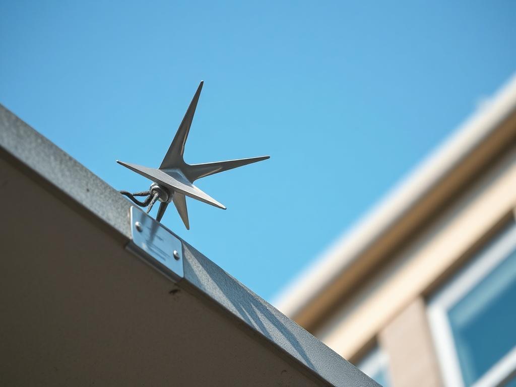 A close up shot of a stainless steel bird spike