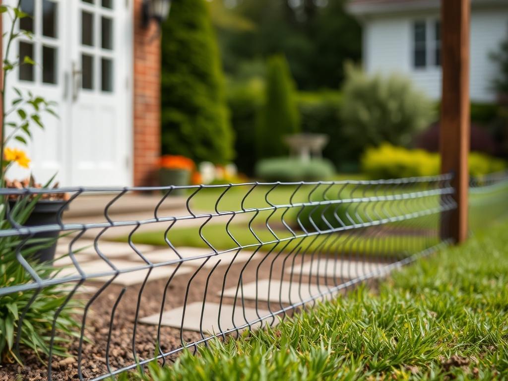 A realistic close up of a wire mesh barrier installed