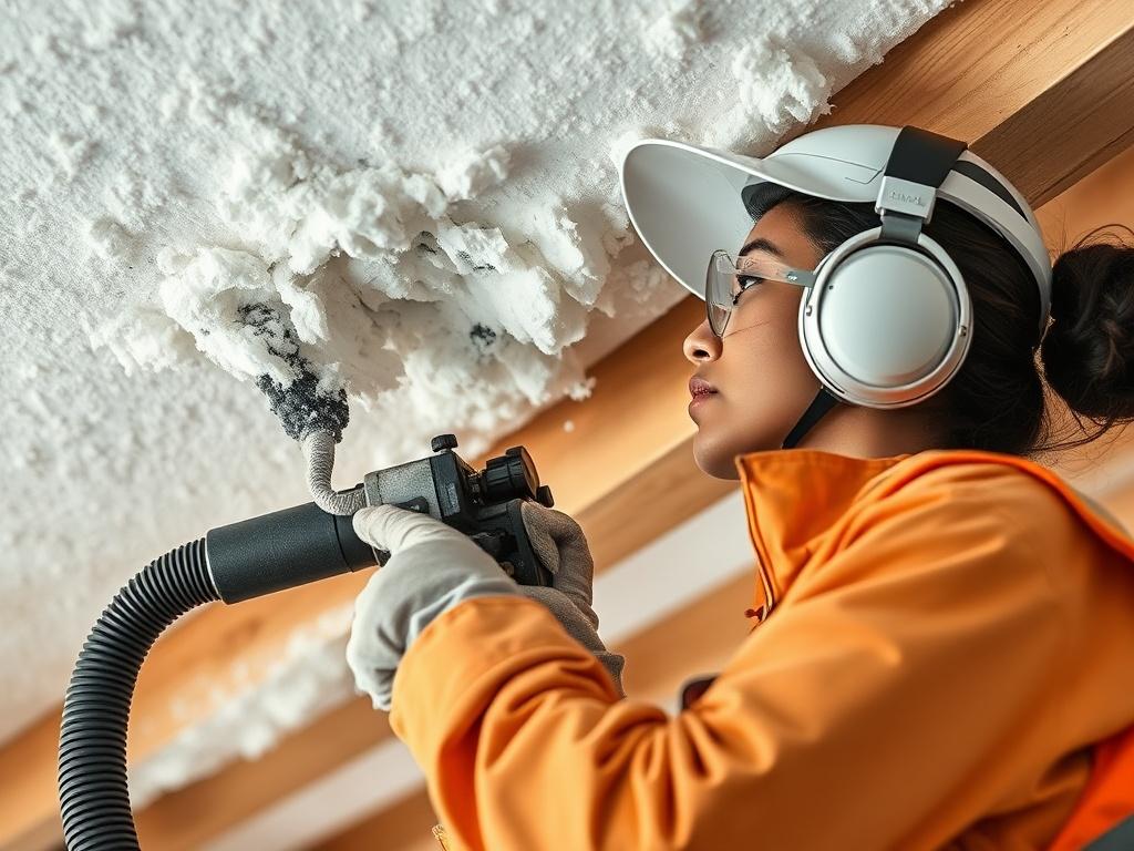 A skilled technician removing spray foam from a loft ceiling