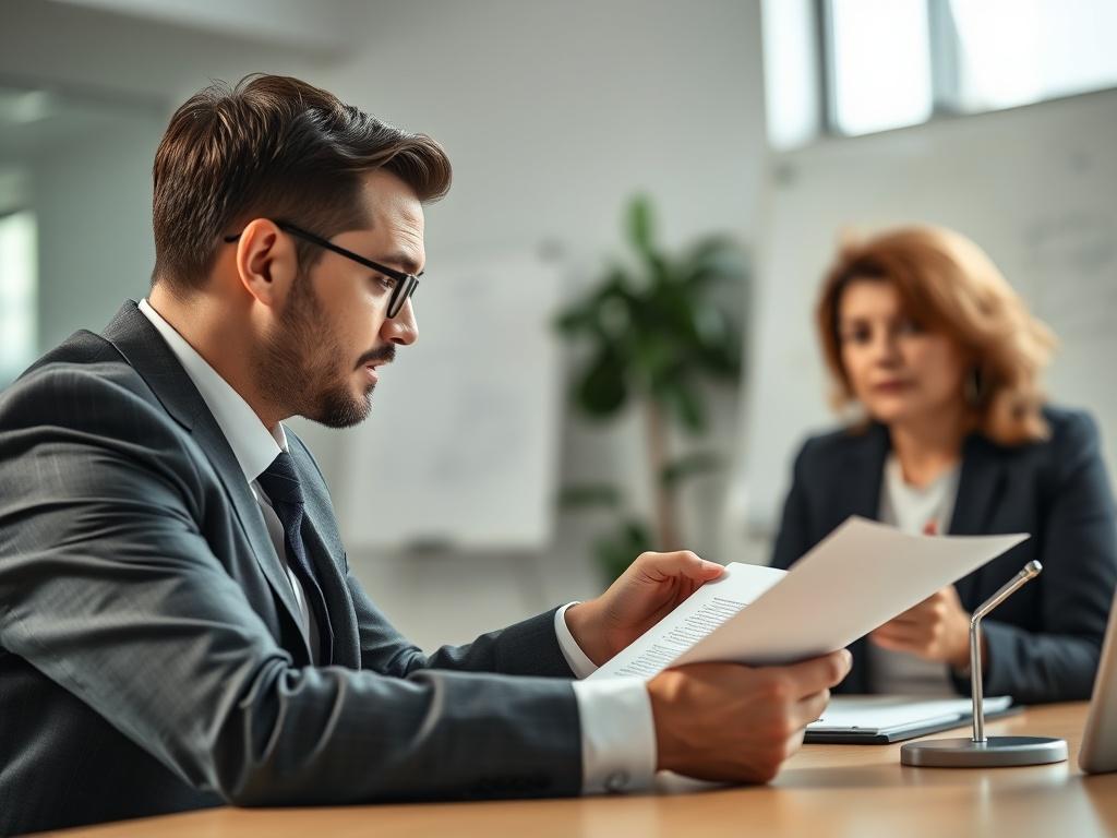 An image showing a lawyer reviewing a contract with a
