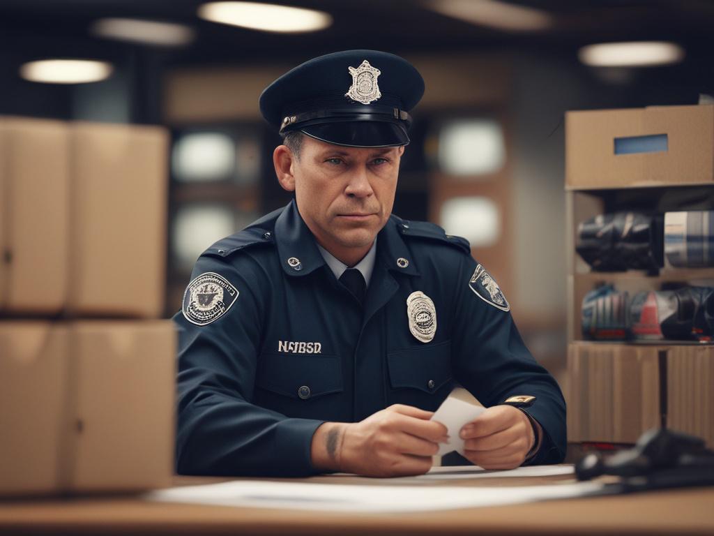 A hyper-realistic close-up of a customs officer inspecting a shipment at a border checkpoint. The image focuses on the officer and the shipment with clear details of the paperwork involved, while the background remains slightly blurred to emphasize the action of customs inspection. The colors should be vibrant, highlighting the professionalism of the customs process.