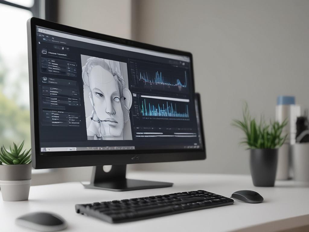 A high-resolution photo of a modern PC displaying user research data on the screen. The composition should focus on the computer with a close-up shot, capturing the details of the screen showing graphs, user feedback, and analytics. The background should be softly blurred to emphasize the computer, creating a professional and inviting workspace atmosphere. The color scheme should harmonize with the #C31755 primary color.