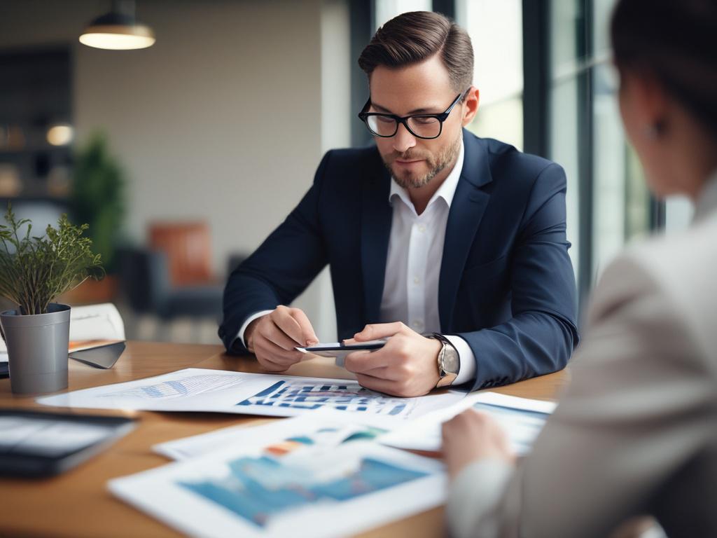 A close up shot of a confident financial advisor discussing