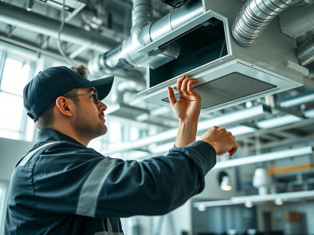 A skilled technician working on an air ventilation system installation