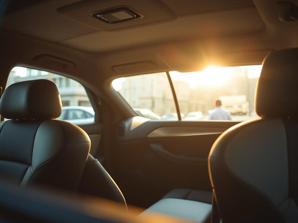 A close up shot of a comfortable taxi interior, showcasing