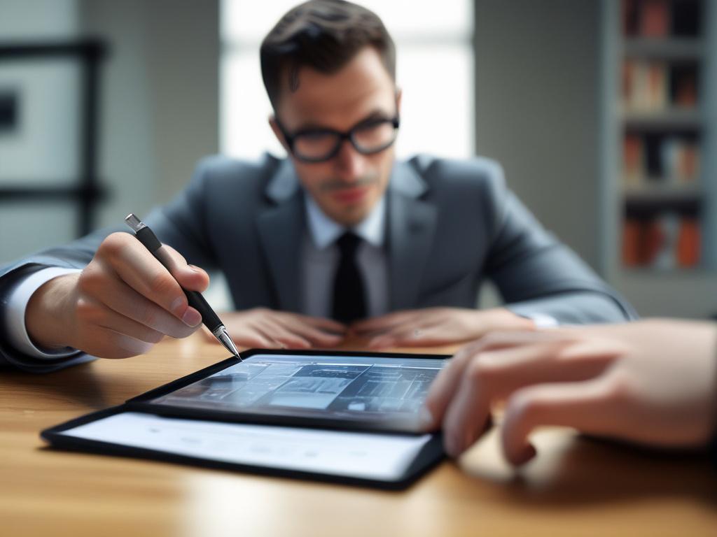 A close up shot of a business professional analyzing AI