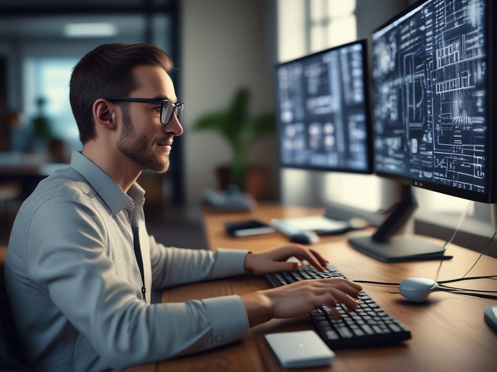 A hyper realistic close up of a software engineer integrating