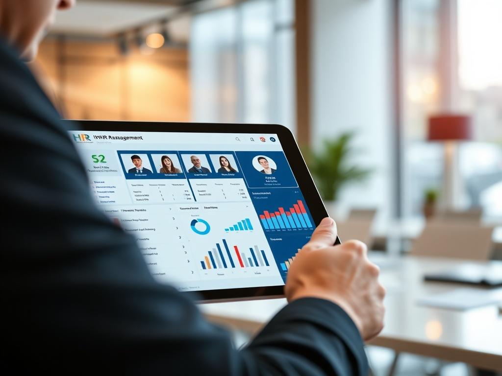 A hyper realistic close up of an HR management software